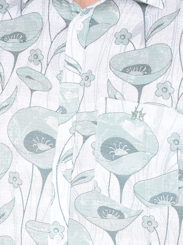 Green Floral Print 100% Cotton Shirt-Men Shirts-Crimsoune Club