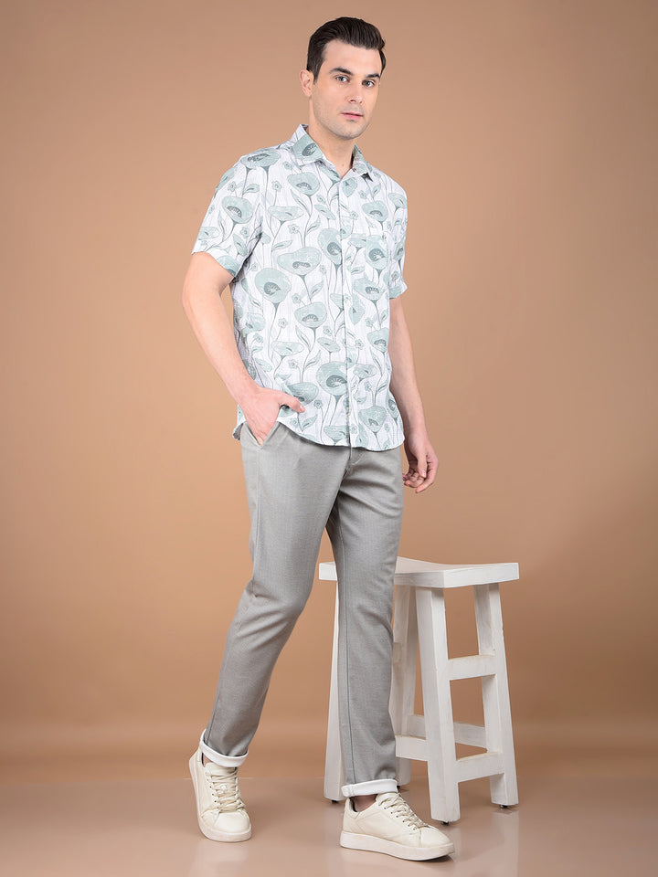 Green Floral Print 100% Cotton Shirt-Men Shirts-Crimsoune Club