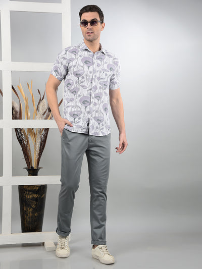 Purple Floral Print 100% Cotton Shirt-Men Shirts-Crimsoune Club