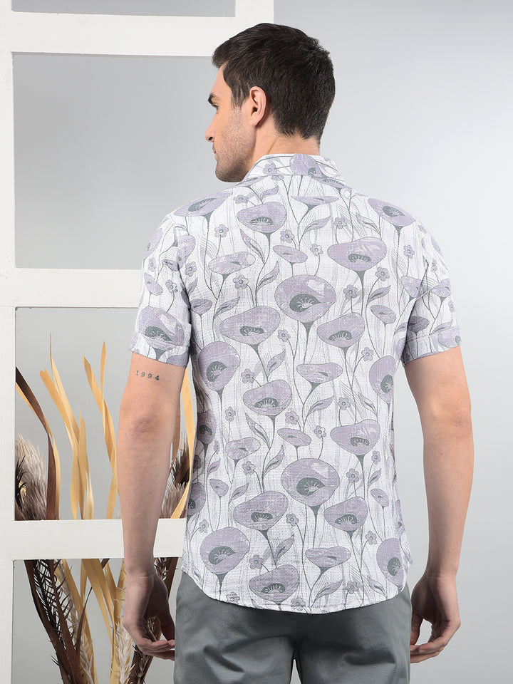 Purple Floral Print 100% Cotton Shirt-Men Shirts-Crimsoune Club
