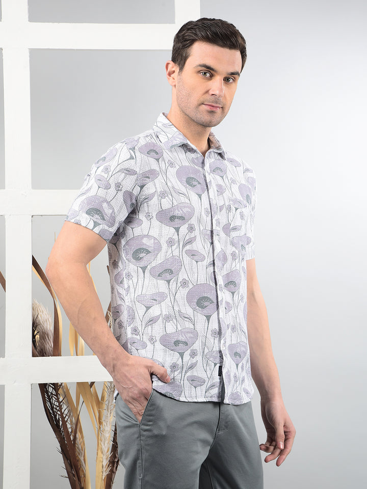 Purple Floral Print 100% Cotton Shirt-Men Shirts-Crimsoune Club