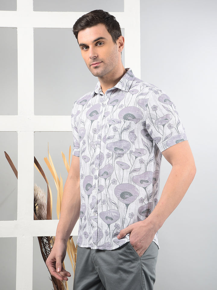 Purple Floral Print 100% Cotton Shirt-Men Shirts-Crimsoune Club