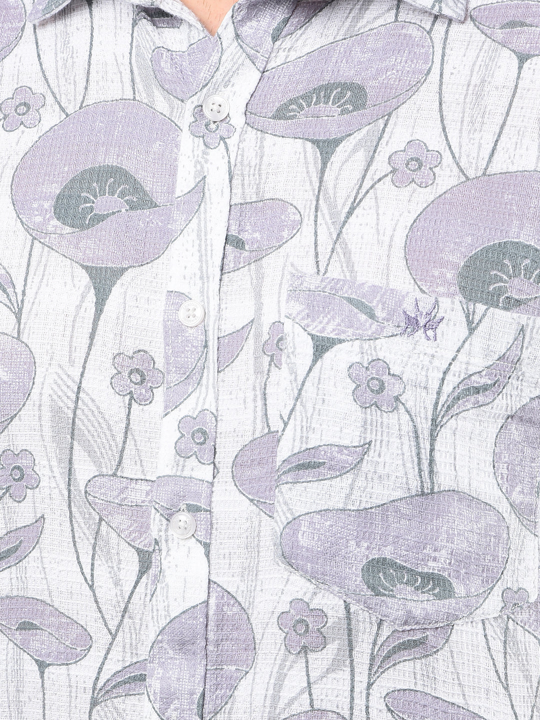Purple Floral Print 100% Cotton Shirt-Men Shirts-Crimsoune Club