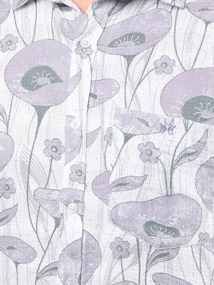 Purple Floral Print 100% Cotton Shirt-Men Shirts-Crimsoune Club