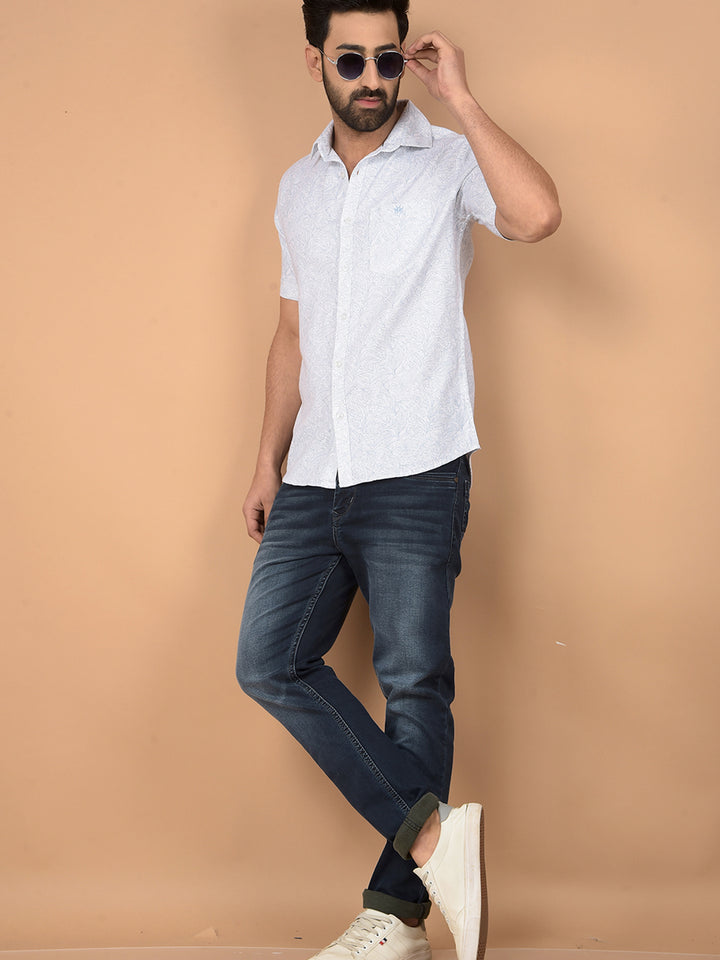 Blue Floral Print 100% Cotton Shirt-Men Shirts-Crimsoune Club