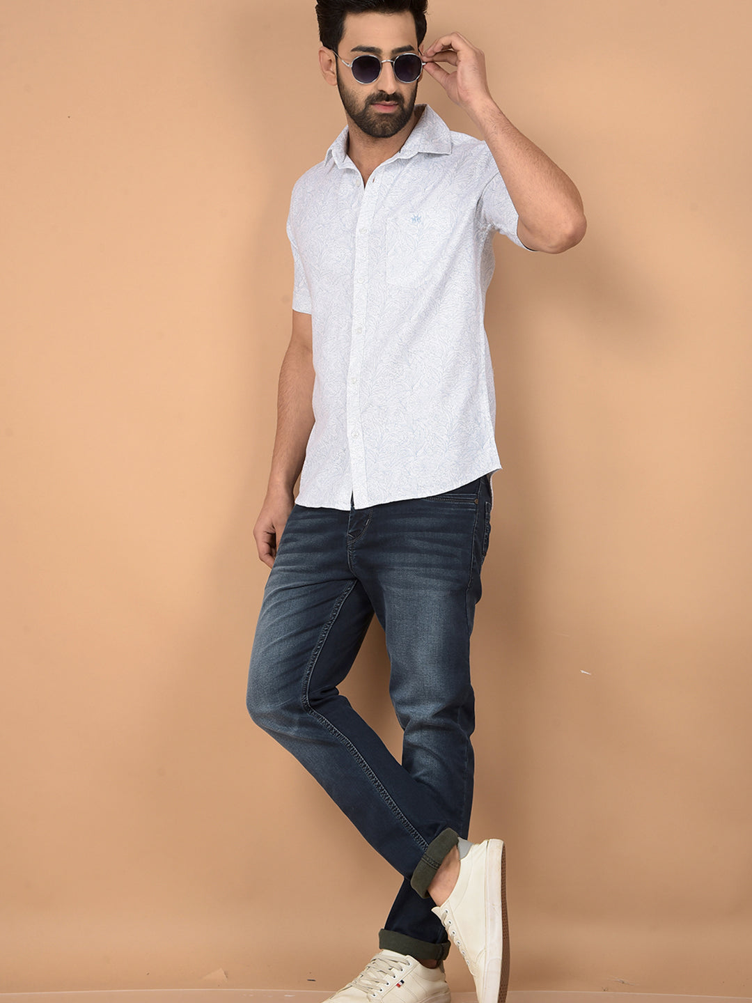 Blue Floral Print 100% Cotton Shirt-Men Shirts-Crimsoune Club