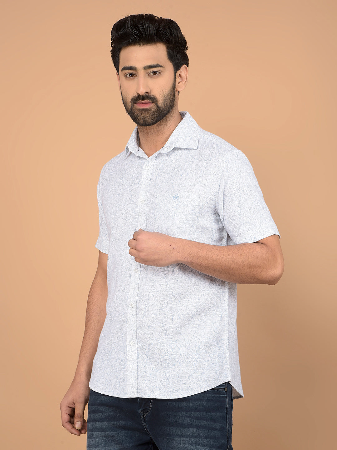 Blue Floral Print 100% Cotton Shirt-Men Shirts-Crimsoune Club