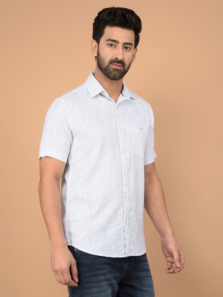 Blue Floral Print 100% Cotton Shirt-Men Shirts-Crimsoune Club