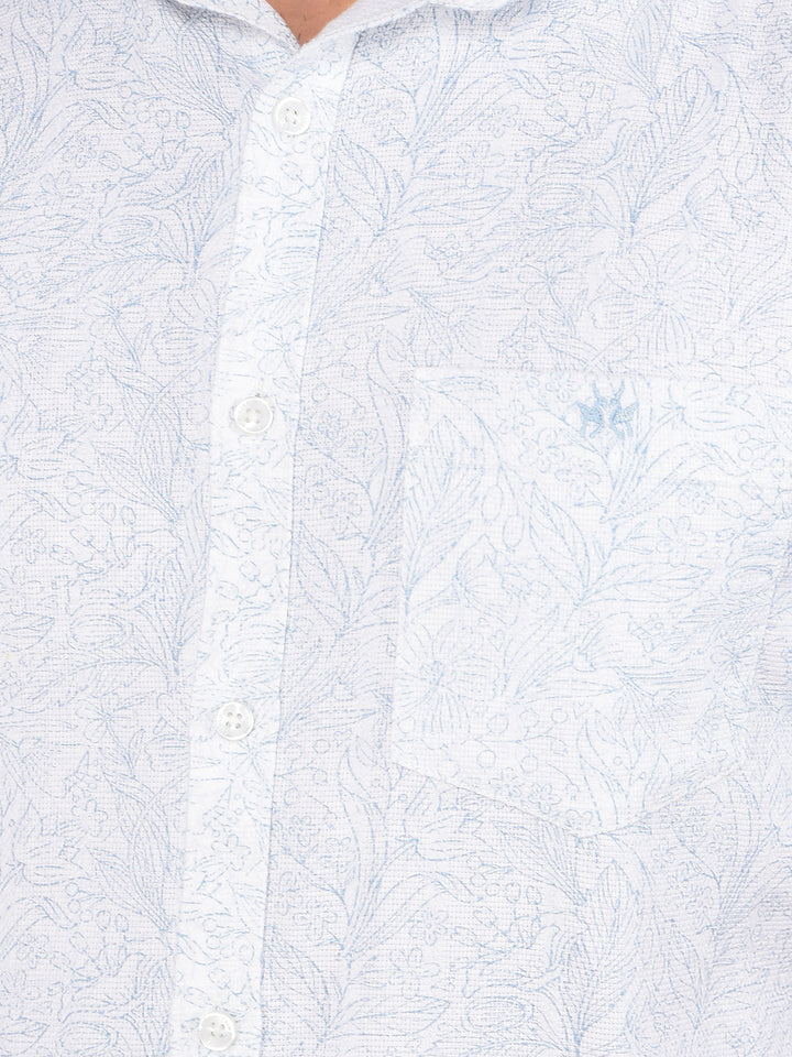 Blue Floral Print 100% Cotton Shirt-Men Shirts-Crimsoune Club