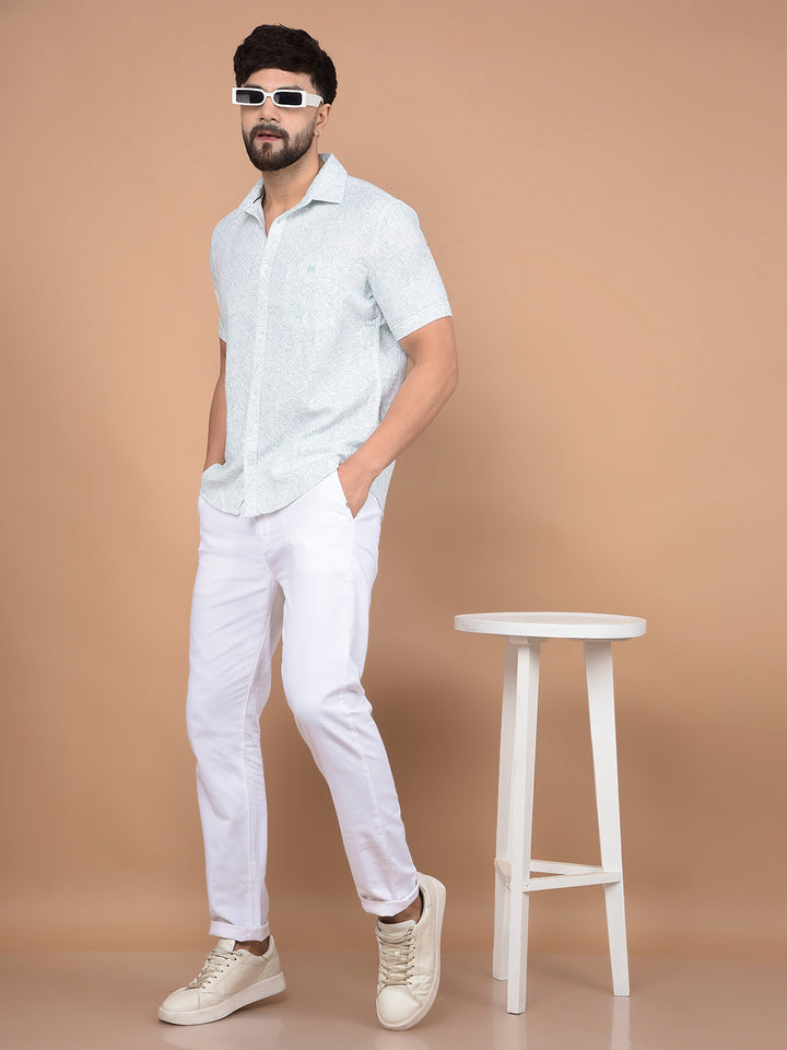 Green Floral Print 100% Cotton Shirt-Men Shirts-Crimsoune Club