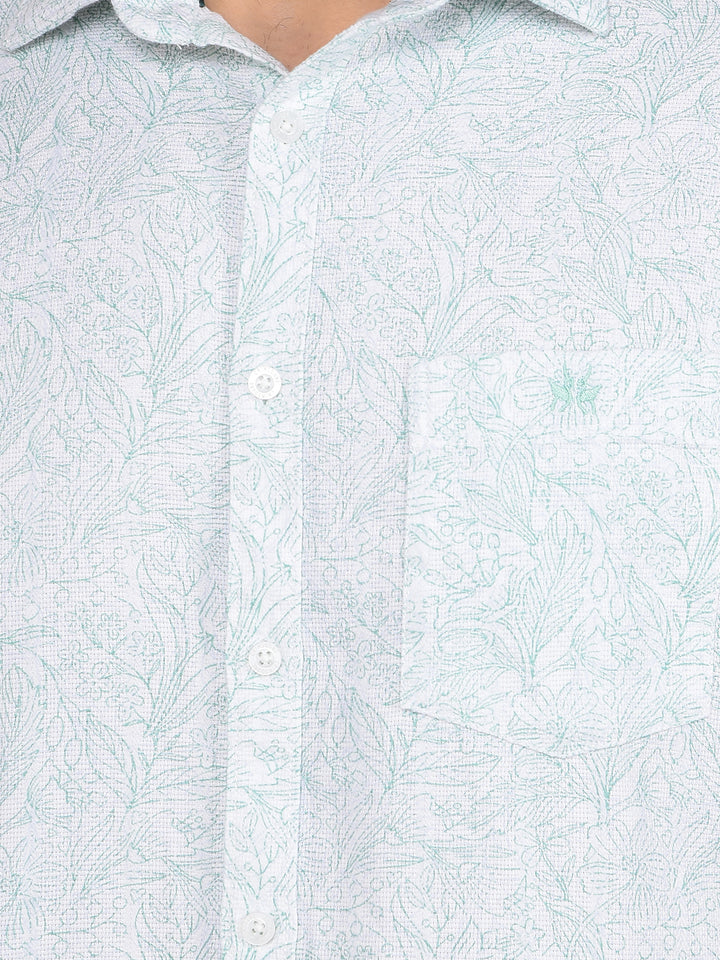 Green Floral Print 100% Cotton Shirt-Men Shirts-Crimsoune Club