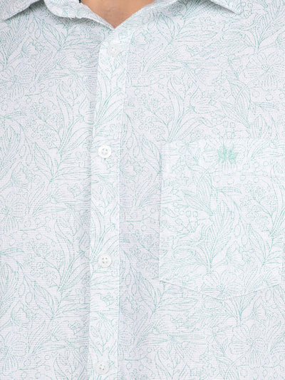 Green Floral Print 100% Cotton Shirt-Men Shirts-Crimsoune Club