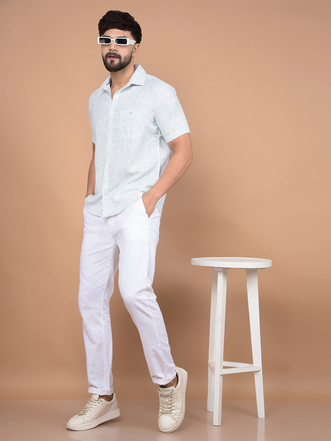 Green Floral Print 100% Cotton Shirt-Men Shirts-Crimsoune Club