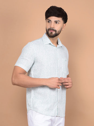 Green Floral Print 100% Cotton Shirt-Men Shirts-Crimsoune Club