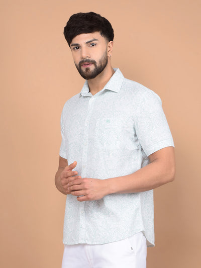 Green Floral Print 100% Cotton Shirt-Men Shirts-Crimsoune Club