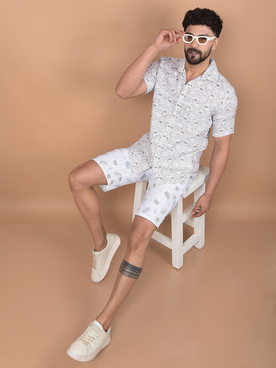 Beige Printed 100% Cotton Shirt-Men Shirts-Crimsoune Club