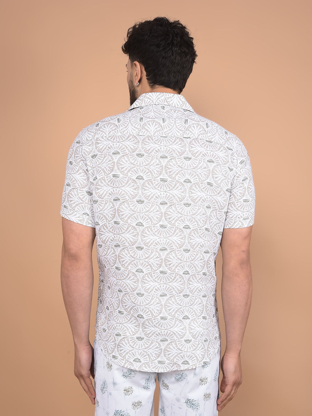 Beige Printed 100% Cotton Shirt-Men Shirts-Crimsoune Club