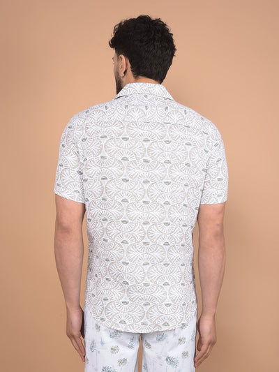 Beige Printed 100% Cotton Shirt-Men Shirts-Crimsoune Club