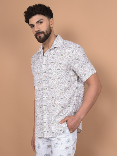 Beige Printed 100% Cotton Shirt-Men Shirts-Crimsoune Club