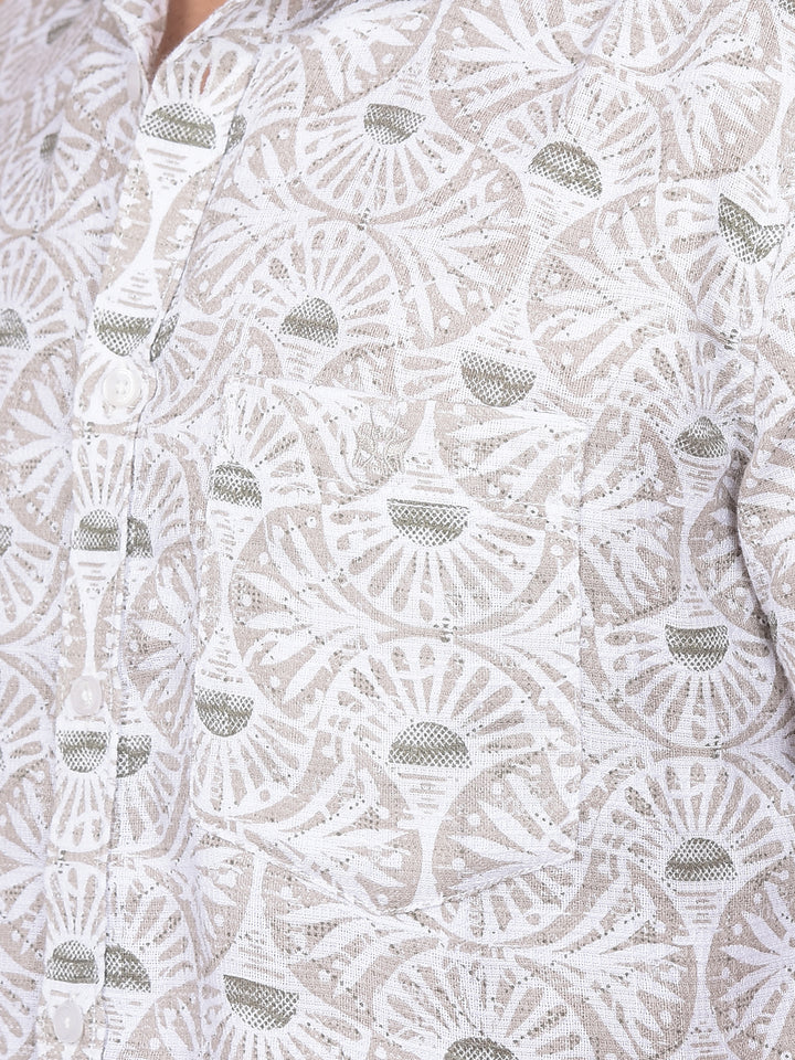 Beige Printed 100% Cotton Shirt-Men Shirts-Crimsoune Club
