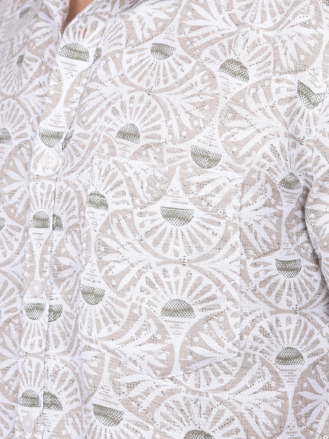 Beige Printed 100% Cotton Shirt-Men Shirts-Crimsoune Club