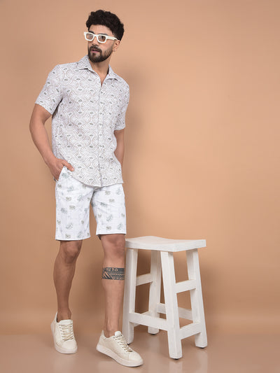 Beige Printed 100% Cotton Shirt-Men Shirts-Crimsoune Club