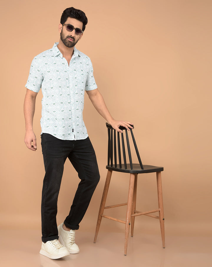 Green Printed 100% Cotton Shirt-Men Shirts-Crimsoune Club