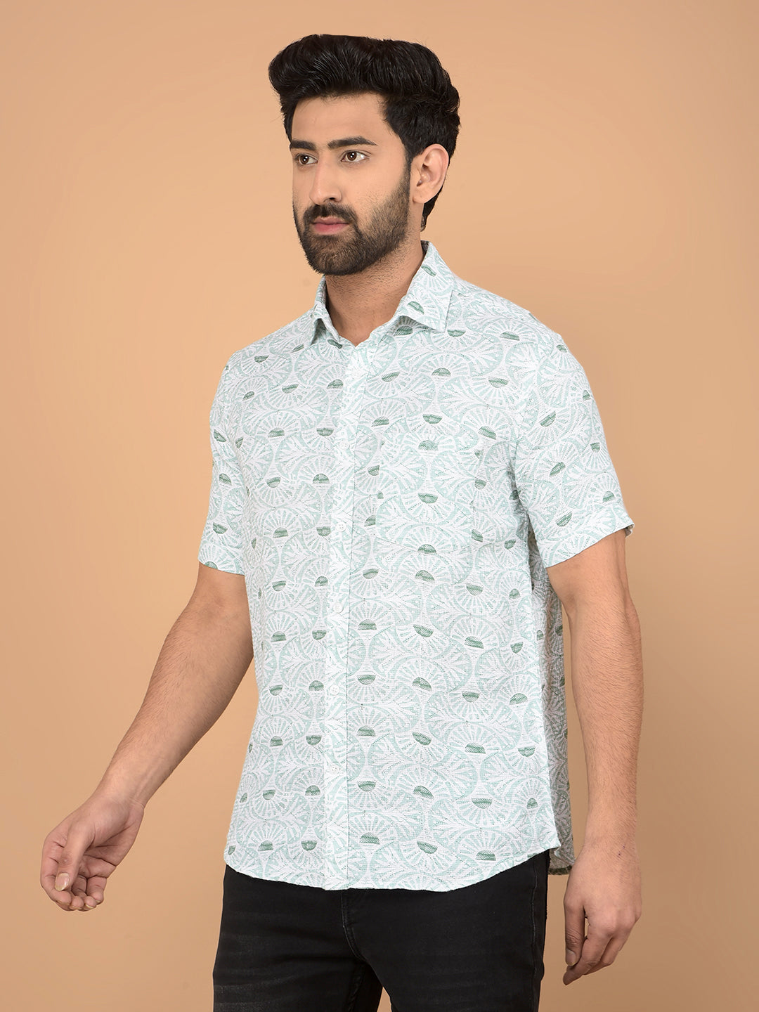 Green Printed 100% Cotton Shirt-Men Shirts-Crimsoune Club