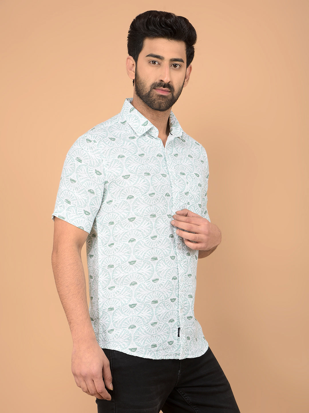 Green Printed 100% Cotton Shirt-Men Shirts-Crimsoune Club