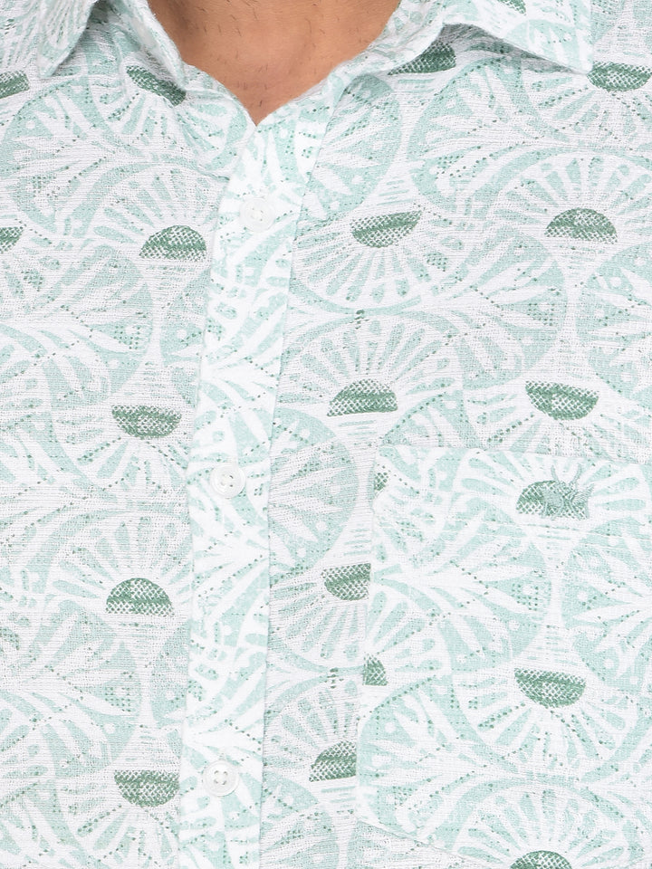 Green Printed 100% Cotton Shirt-Men Shirts-Crimsoune Club