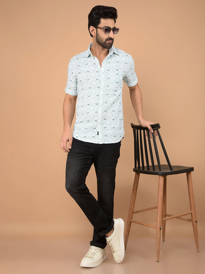 Green Printed 100% Cotton Shirt-Men Shirts-Crimsoune Club