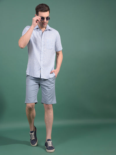 Blue Printed Linen Shirt-Men Shirts-Crimsoune Club