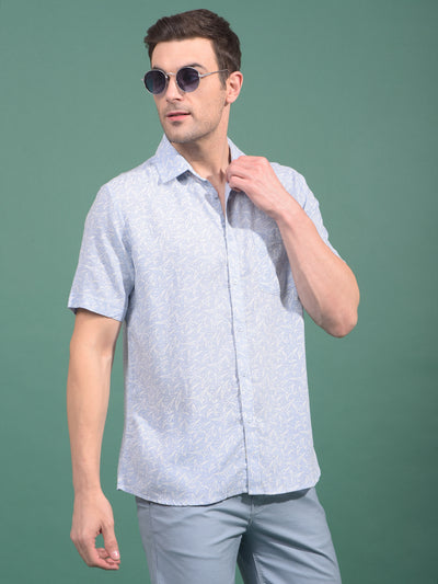 Blue Printed Linen Shirt-Men Shirts-Crimsoune Club