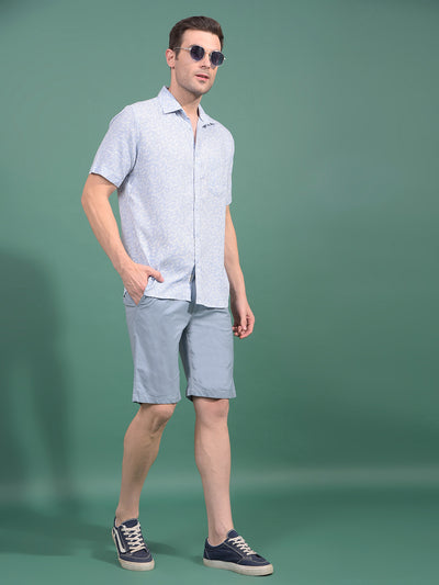Blue Printed Linen Shirt-Men Shirts-Crimsoune Club