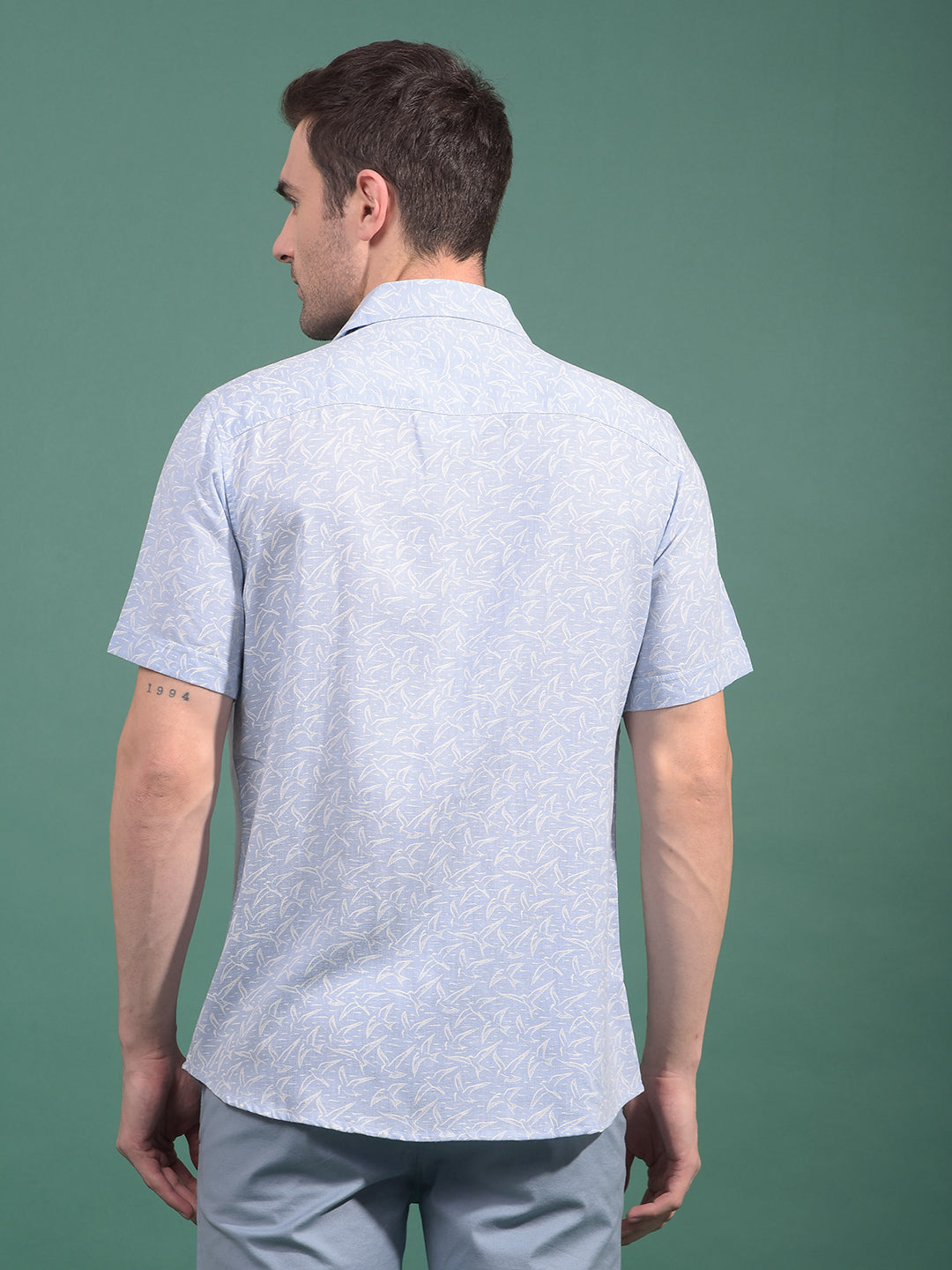 Blue Printed Linen Shirt-Men Shirts-Crimsoune Club