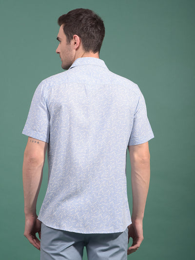 Blue Printed Linen Shirt-Men Shirts-Crimsoune Club