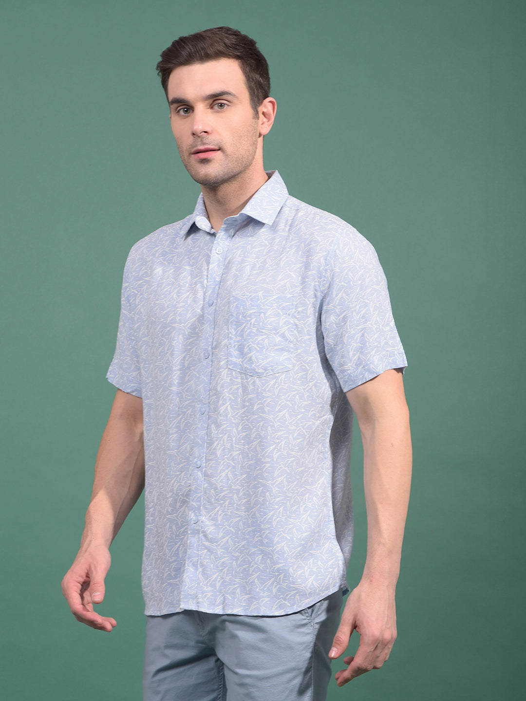 Blue Printed Linen Shirt-Men Shirts-Crimsoune Club