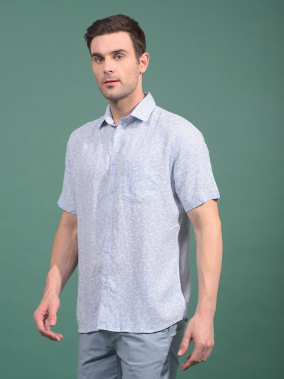 Blue Printed Linen Shirt-Men Shirts-Crimsoune Club