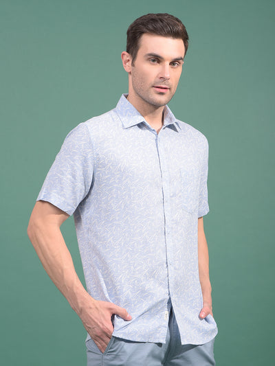 Blue Printed Linen Shirt-Men Shirts-Crimsoune Club