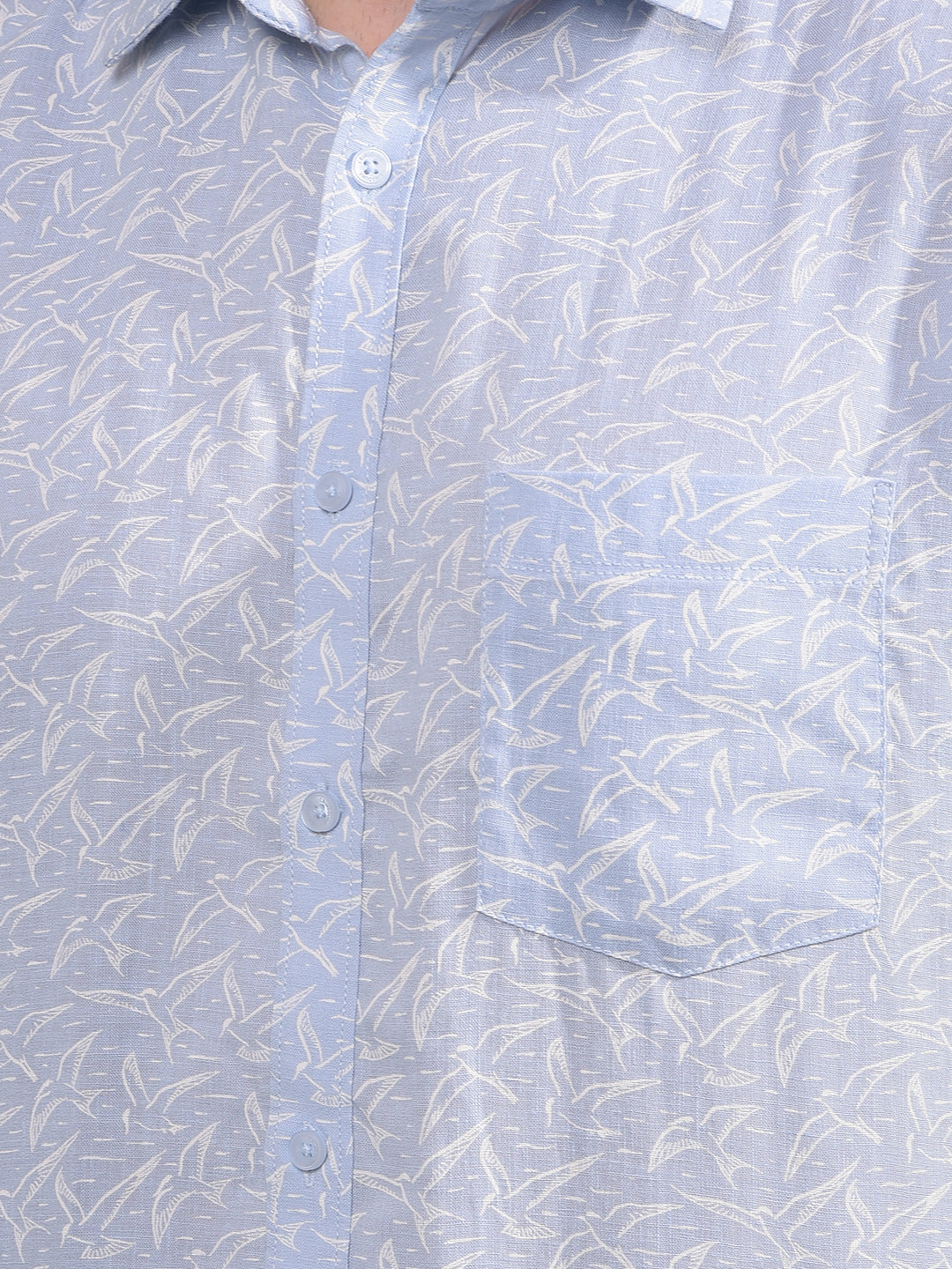 Blue Printed Linen Shirt-Men Shirts-Crimsoune Club