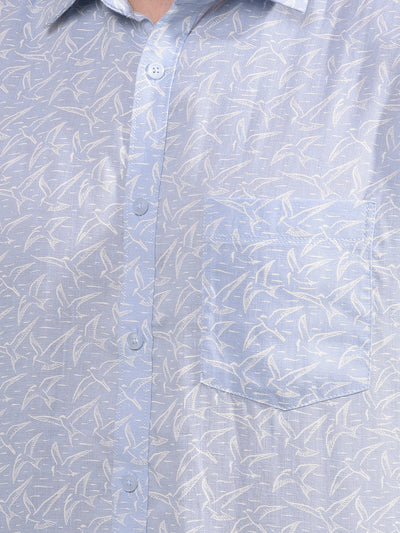 Blue Printed Linen Shirt-Men Shirts-Crimsoune Club