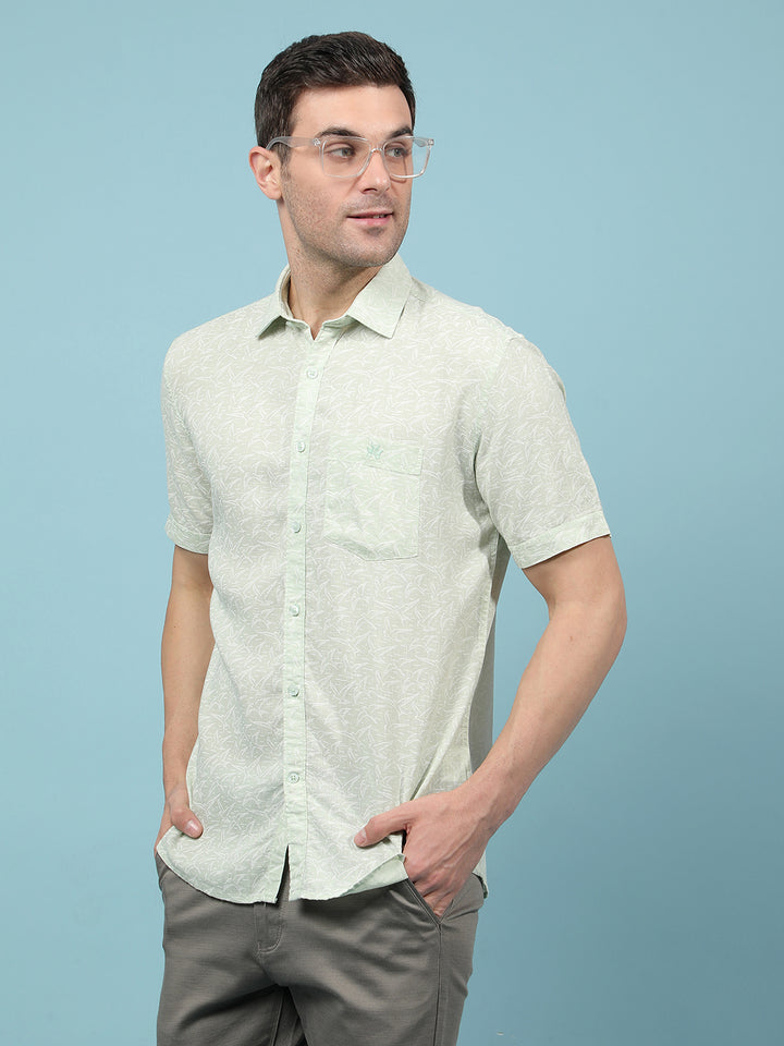 Green Printed Linen Shirt-Men Shirts-Crimsoune Club