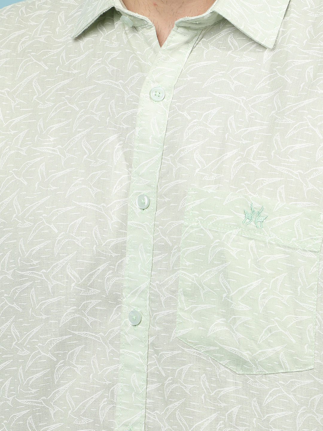 Green Printed Linen Shirt-Men Shirts-Crimsoune Club