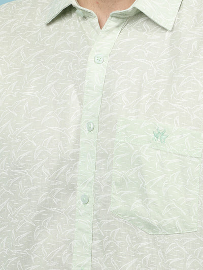 Green Printed Linen Shirt-Men Shirts-Crimsoune Club