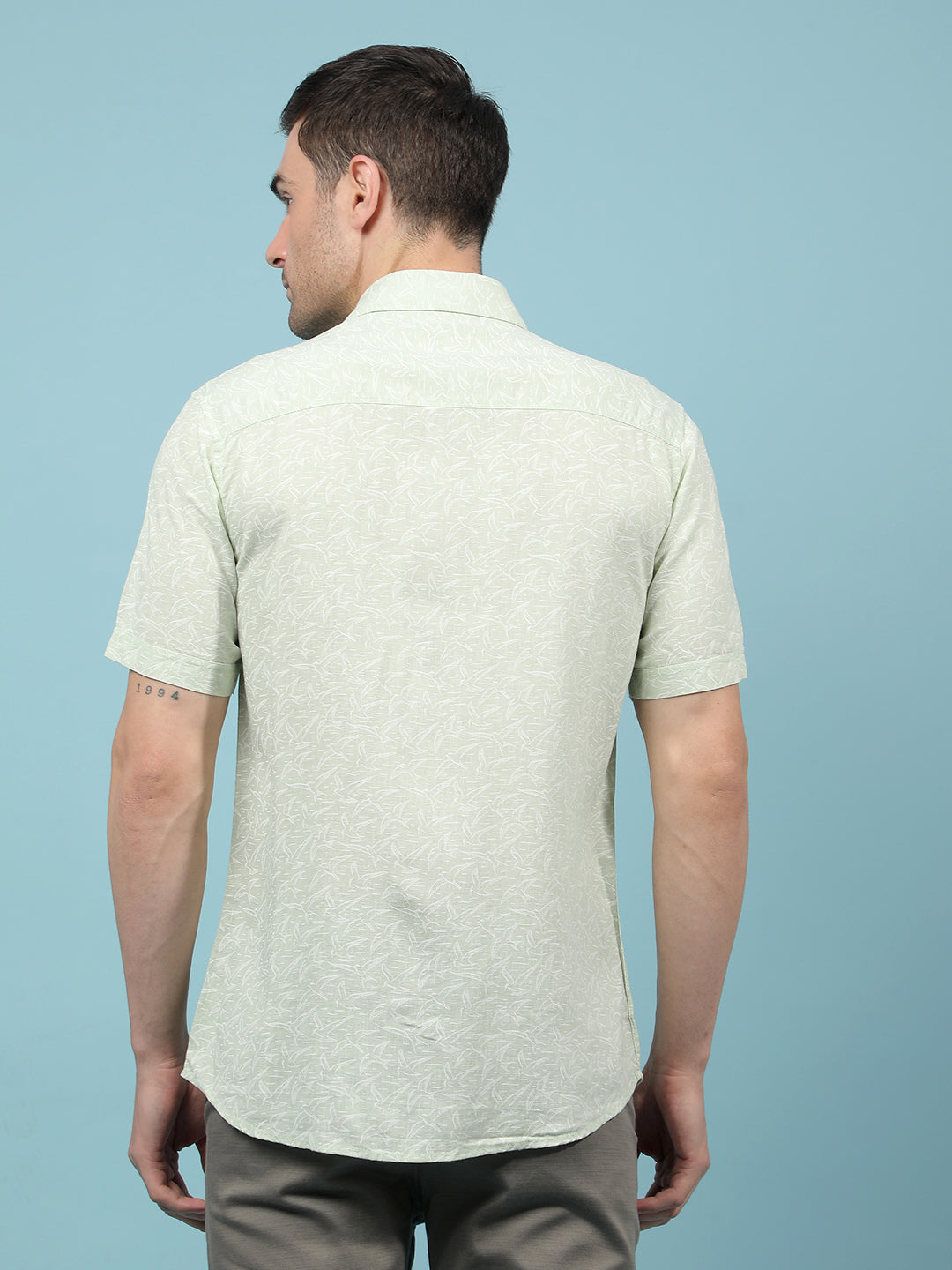 Green Printed Linen Shirt-Men Shirts-Crimsoune Club