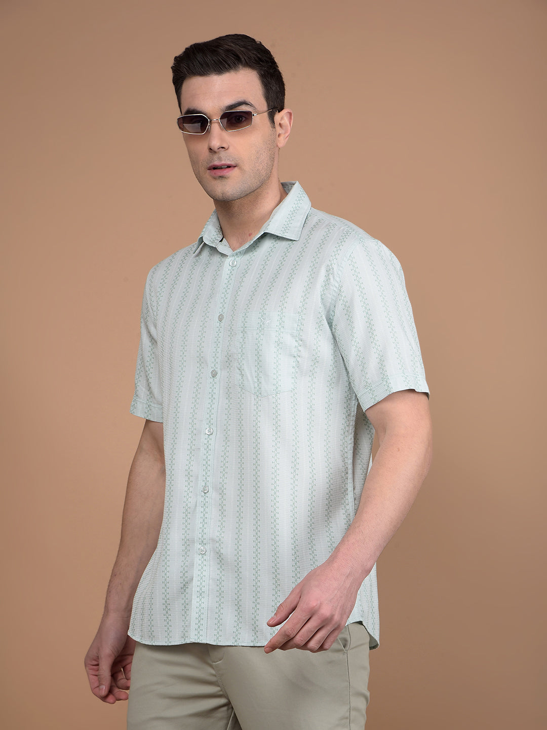 Green Printed 100% Cotton Shirt-Men Shirts-Crimsoune Club