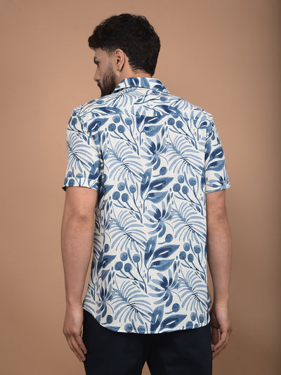 Blue Floral Print Linen Shirt-Men Shirts-Crimsoune Club