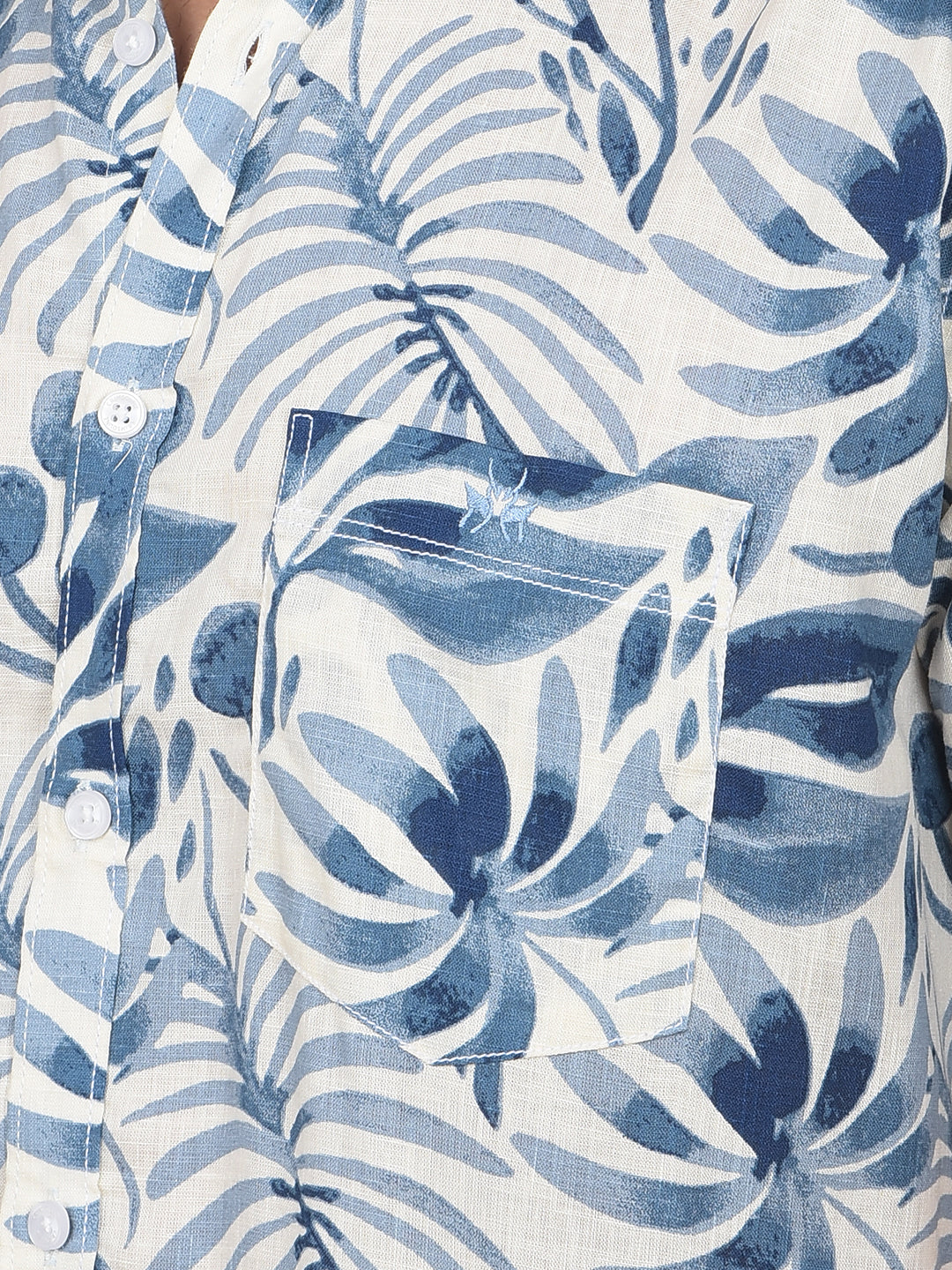 Blue Floral Print Linen Shirt-Men Shirts-Crimsoune Club