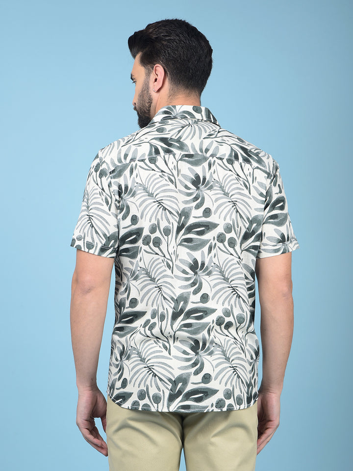 Green Floral Print Linen Shirt-Men Shirts-Crimsoune Club