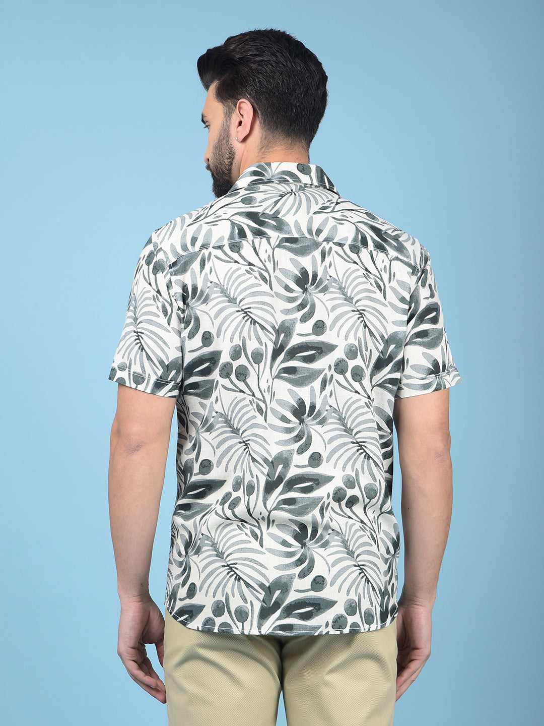 Green Floral Print Linen Shirt-Men Shirts-Crimsoune Club